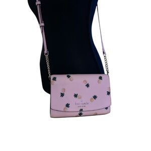 Kate Spade Staci Pineapples Printed Small Flap Crossbody Bag in light Pink